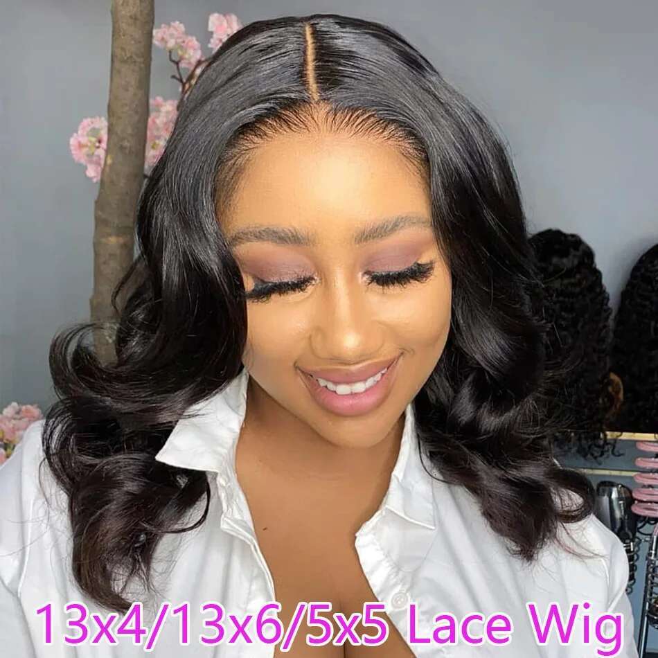 Body Wave Bob 13x6 Transparent Frontal Brazilian Human Hair Wigs Virgin Remy Hair13x4 Lace Closure Wig 180% Density