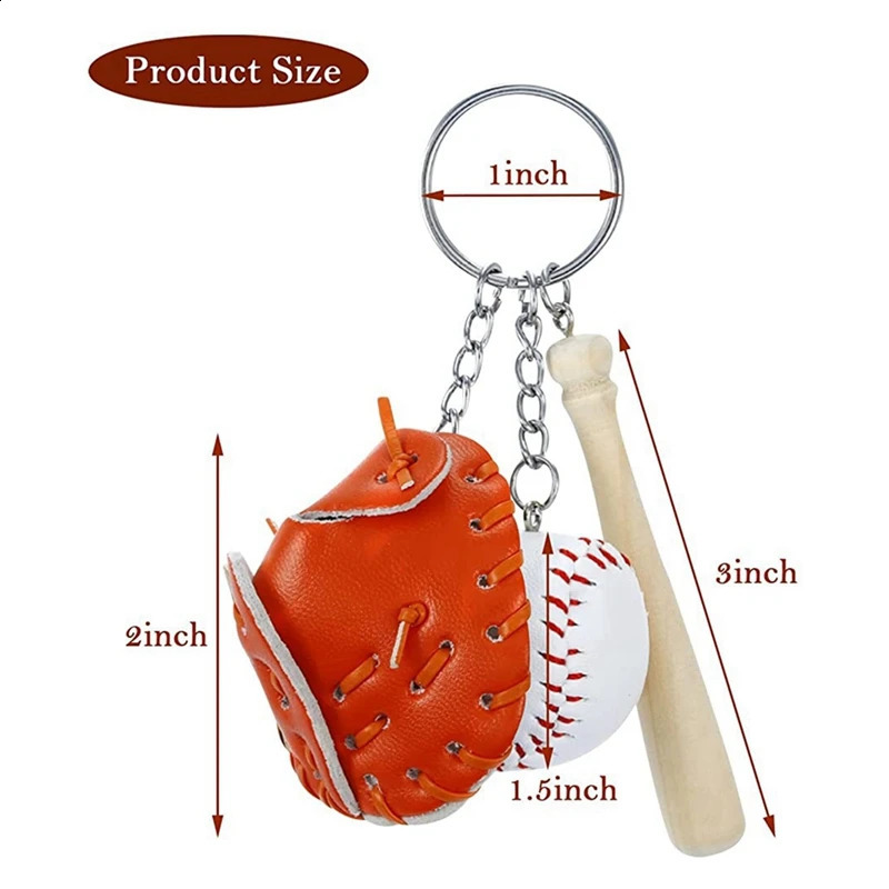4 baseball bat keychains wooden baseball bat gloves mini keychain accessories sports keychain metalPU boy and girl pendant 250409