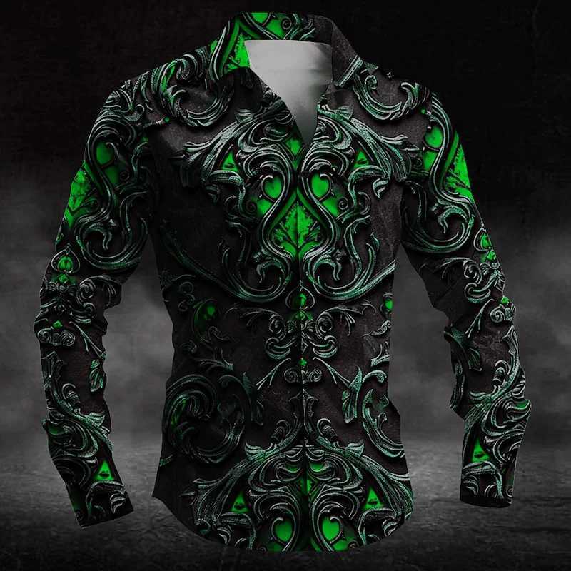 2024 Fashion Mens Collar Button Long Sleeve Shirt New 3D Printed Gradient Pattern Mens Shirt Casual Design Clothing Top K251110