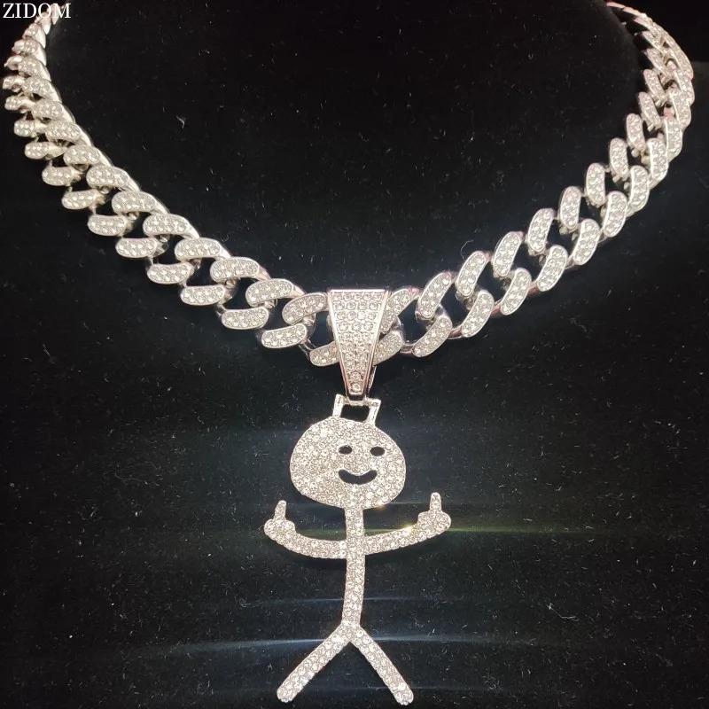 Mens womens hip-hop stickers middle finger pendant necklace fashionable hip-hop ice pendant shiny and interesting pendant necklace charming jewelry 25