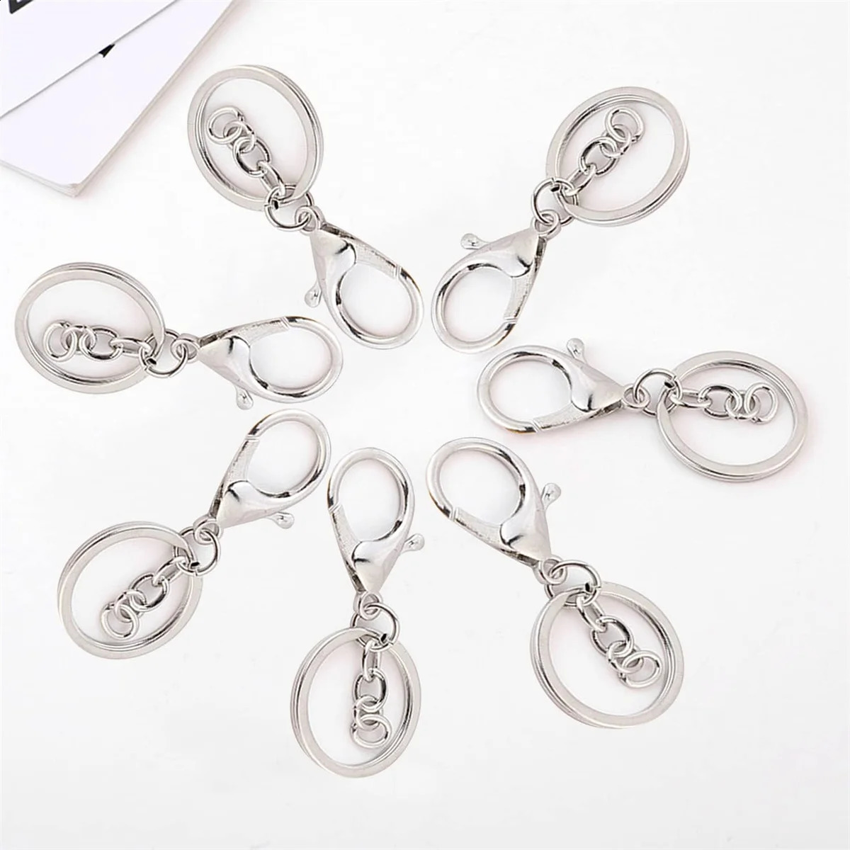 50 pieces of metal buckles with chain switch spring hooks equipped keychain suitable for DIY craft manufacturing 250410