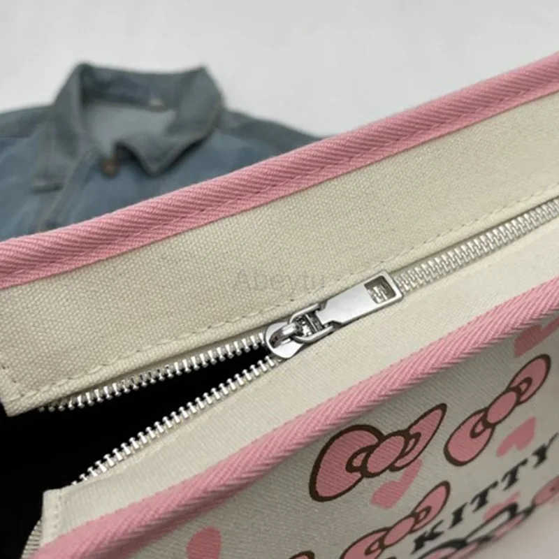 Sanrio Hello Kitty Canvas Bag Tote Bag Shoulder Storage Makeup Pouch Anime Handbag Travel Shopping Bag Kid Schoolbag Girl Gift H251111