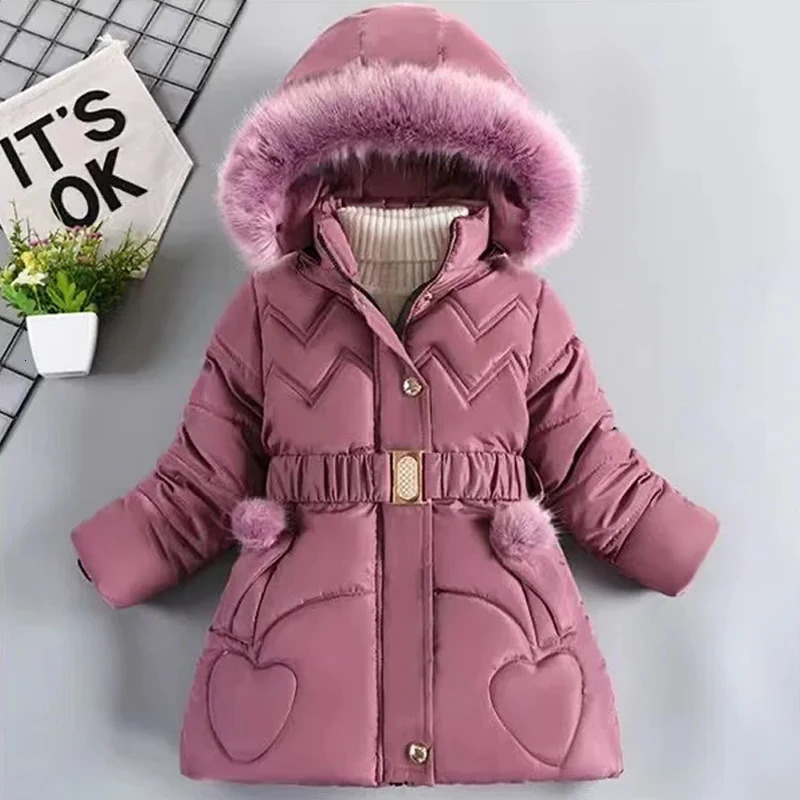 2025 Kids Down Long Outerwear Winter Autumn Teen Cotton Clothes Girls CottonPadded Parka Coats Big Children Thicken Warm Jacket 2501105