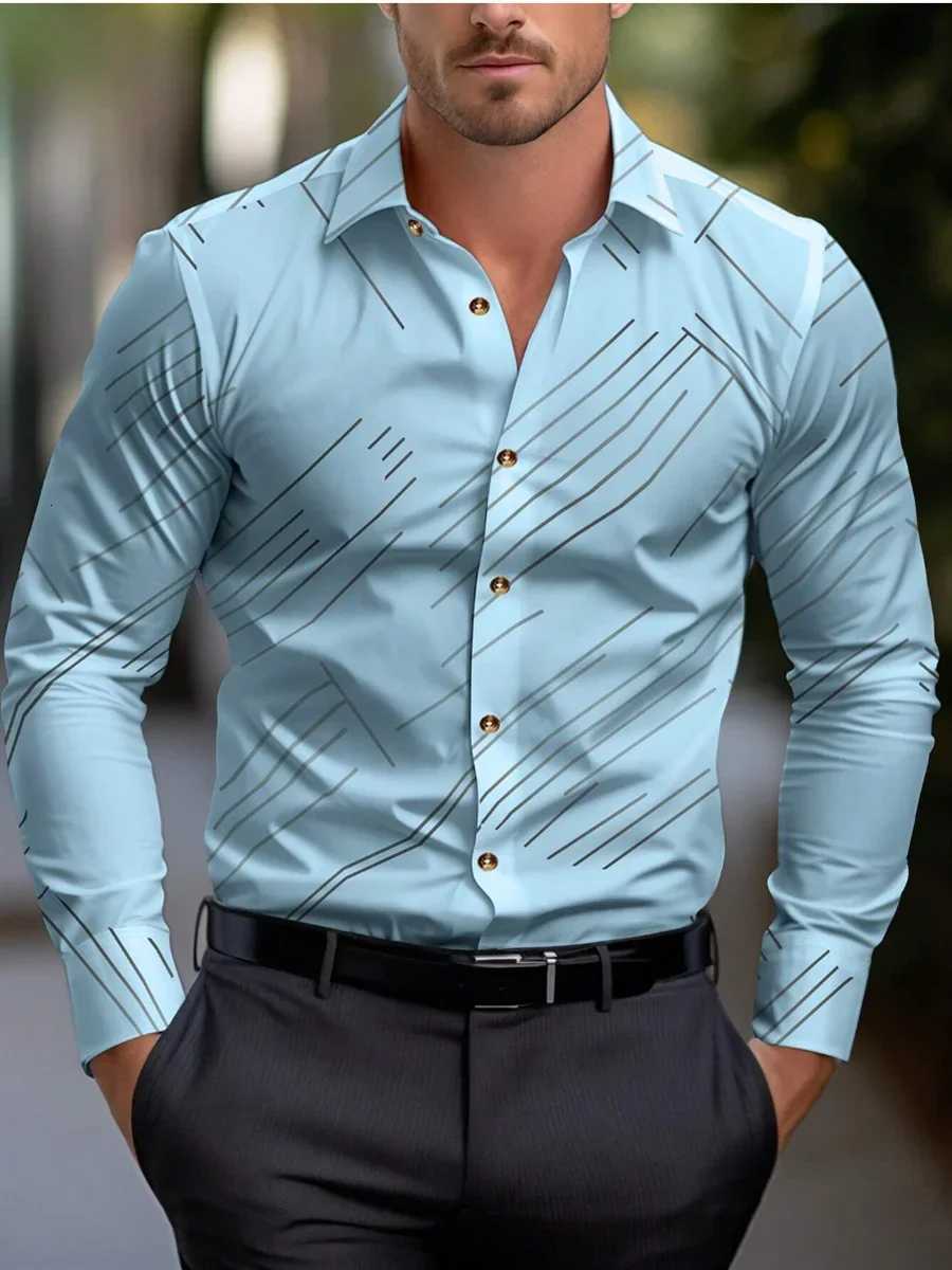 Suit shirt pink black white casual outdoor solid color striped comfortable soft lapel mens tops office plus size 2024 K251110