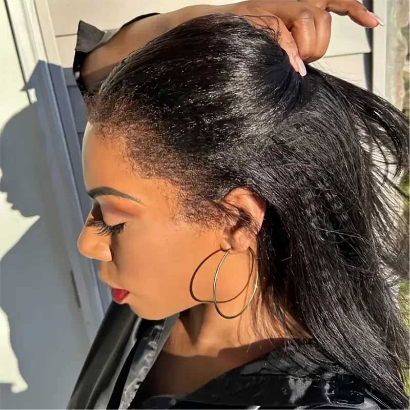 Kinky Straight Half Wig 3 In 1 Half Wig With Drawstring Flip Over Half Wig Yaki Straight Glueless Wigs Ready to Wear Half WigsT251111