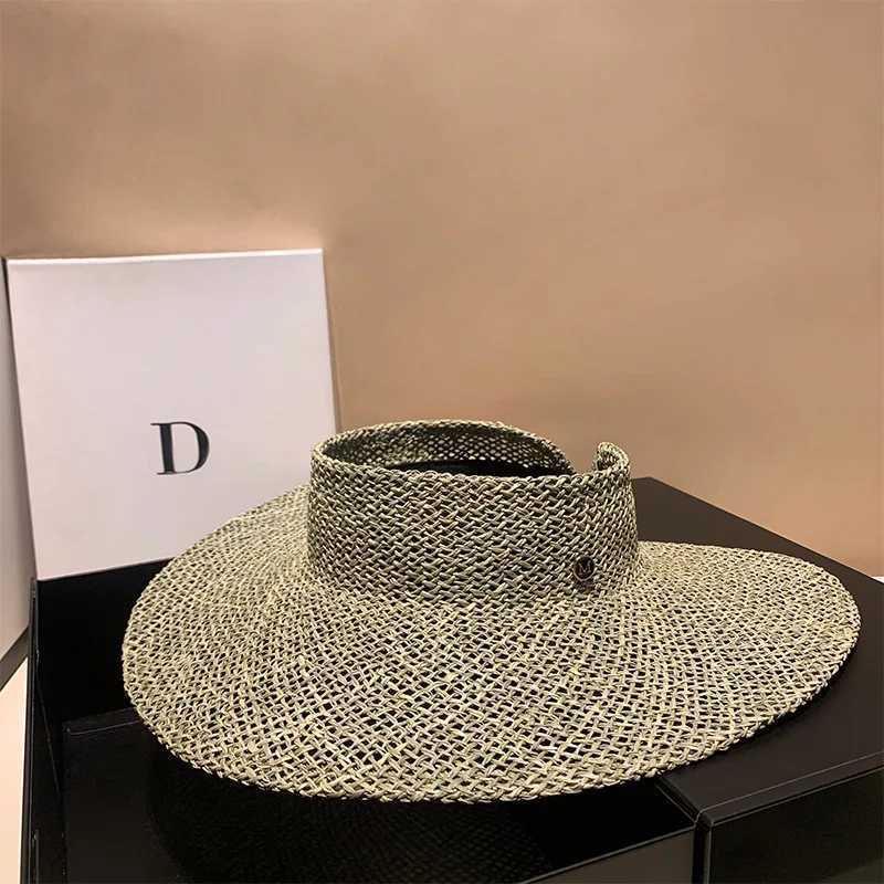 DO simple and exquisite empty top hat womens face covering sunscreen straw hat big edge travel sun hat fashionable beach hatC250411
