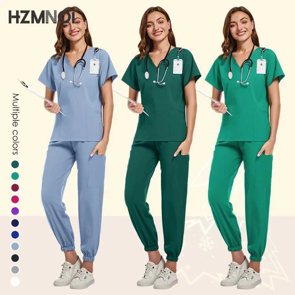 HZMNOI Scrub Hospital Uniform Medical Top Pants Nurse Uniform High Fashion Uniforms Nursing Scrubs Set Hot Sell Surgical Gowns X250410