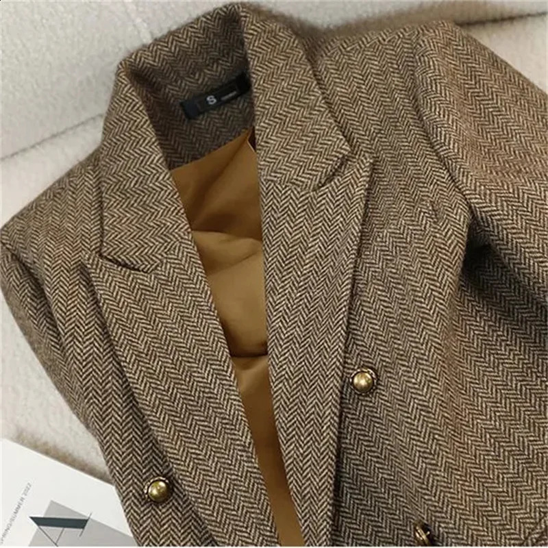 2025 Spring Womens Coat AutumnWinter High Fashion n Perception Versatile Herringbone Pattern Set Jacket Casual Top 250407