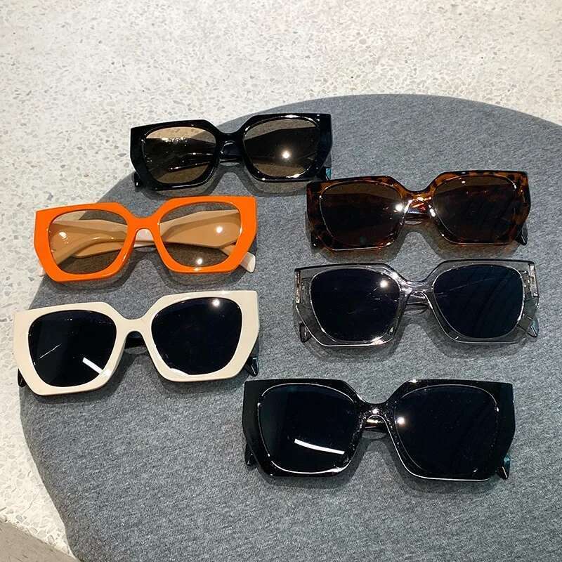 Vintage Brand Designer Polygon Sunglasses Women For Men Fashion Sun Glasses Trendy Punk Ladies Orange Big Shades