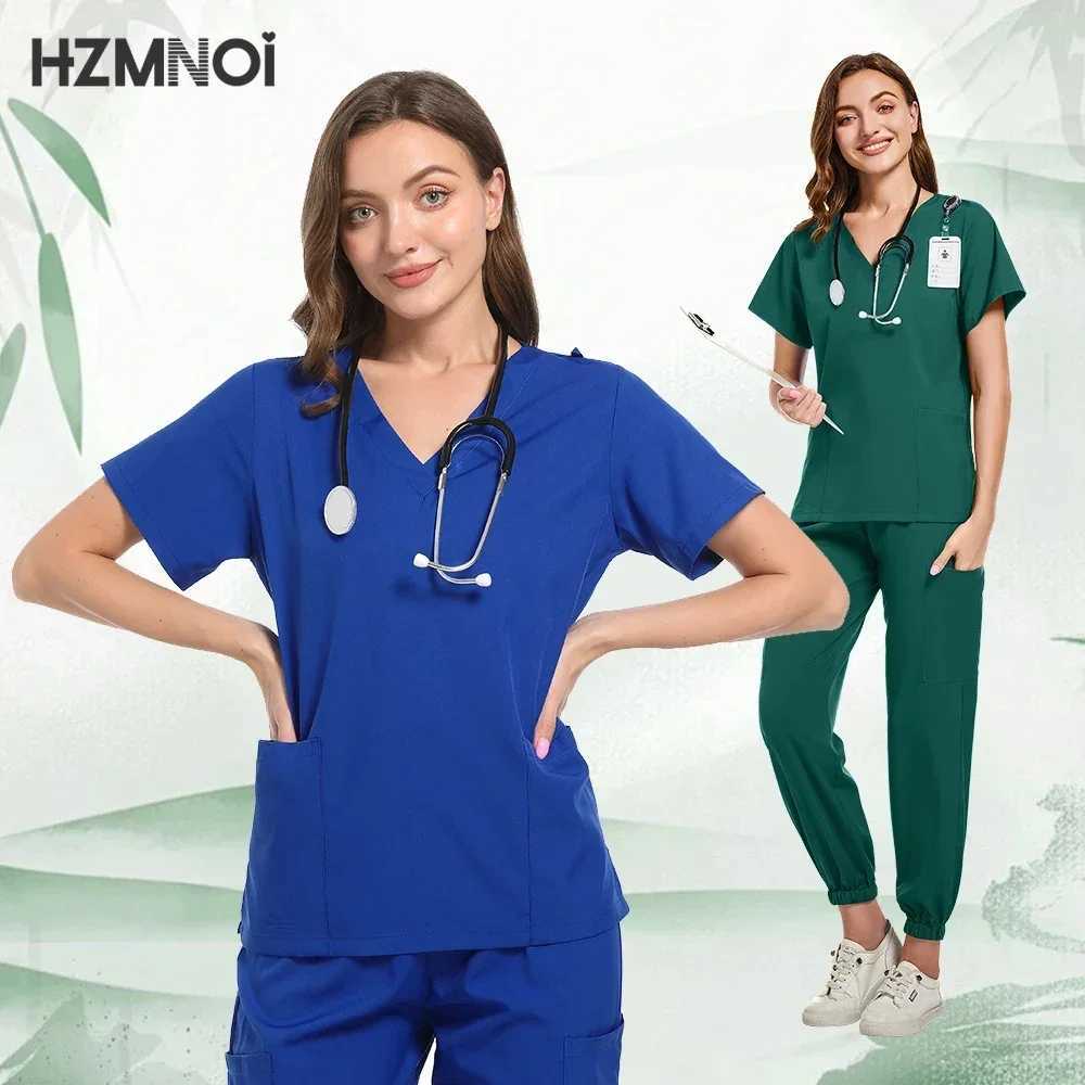 Nursing Uniforms Womens Scrub Set Top + Pant Medical Surgical Nurse Beauty Sn Workwear Clinical Scrubs Spa Doctor Tunic Suit X250410