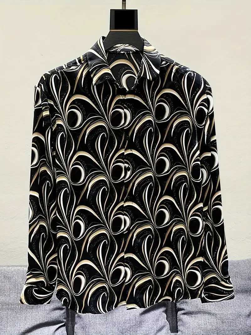 Long Sleeve Shirt Mens Black Series 3D Printed Fashion Casual Business Shirt Mens And Womens Oversized Breathable Lapel Shirt K251110