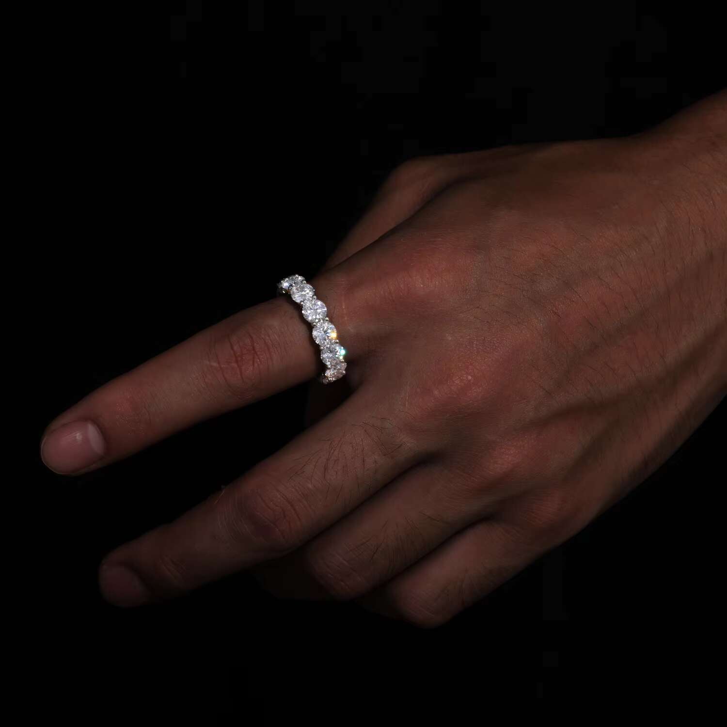 Wholesale Custom Wedding Jewelry White Gold Plated 925 Sterling Silver VVS Moissanite Diamond Tennis Eternity Engagement Ring