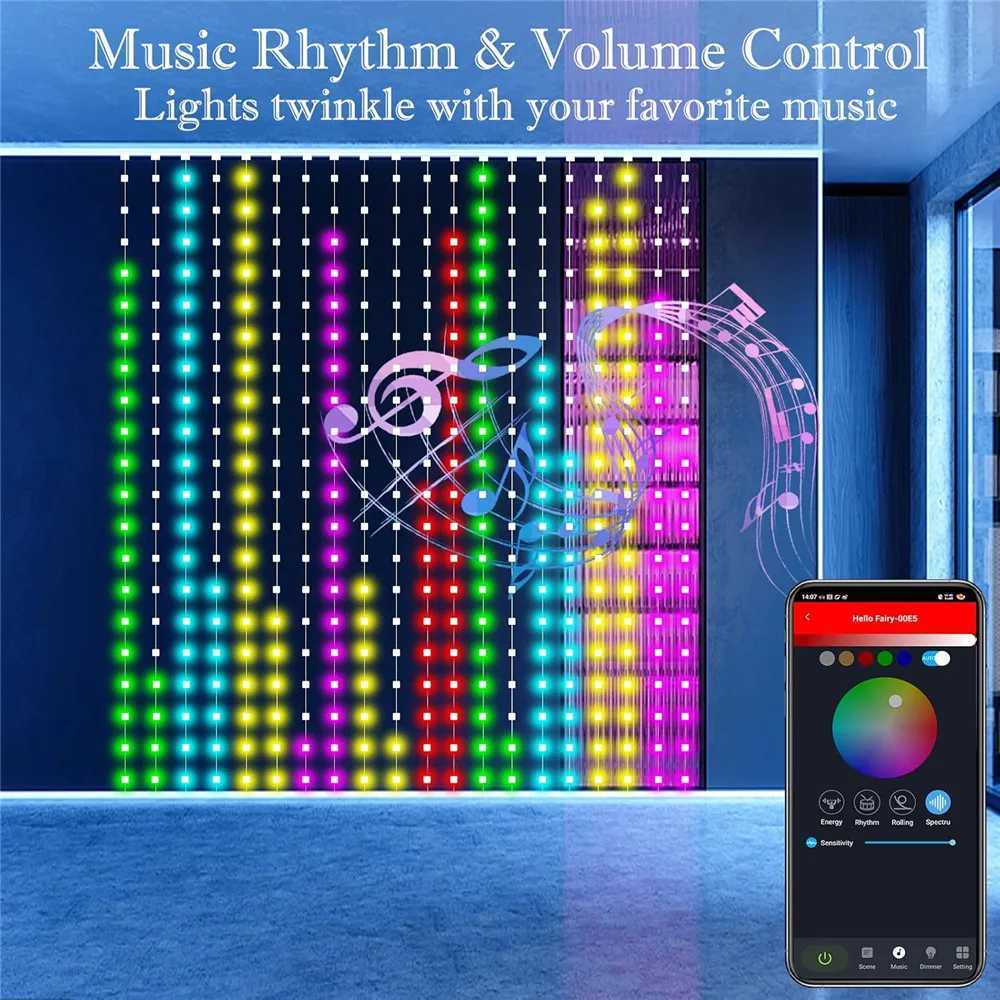 Christmas 400-800 LED RGB Smart Curtain Lights with MusicApp Controls and RemoteLED Party Lights for Wedding/Valentines Day/Birthday Y251111