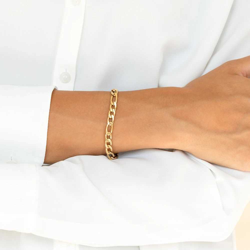 eManco Female Figaro Link Chain Stainless Steel Bracelet Gold Color Charm Bracelets Chain Bracelets for Women Man GiftsC250410