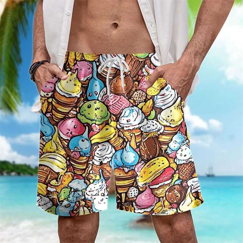 Fashionable ice cream graphic beach shorts for mens summer leisure vacation surfing 3D printed swimming shorts loose quick drying shortsW250410