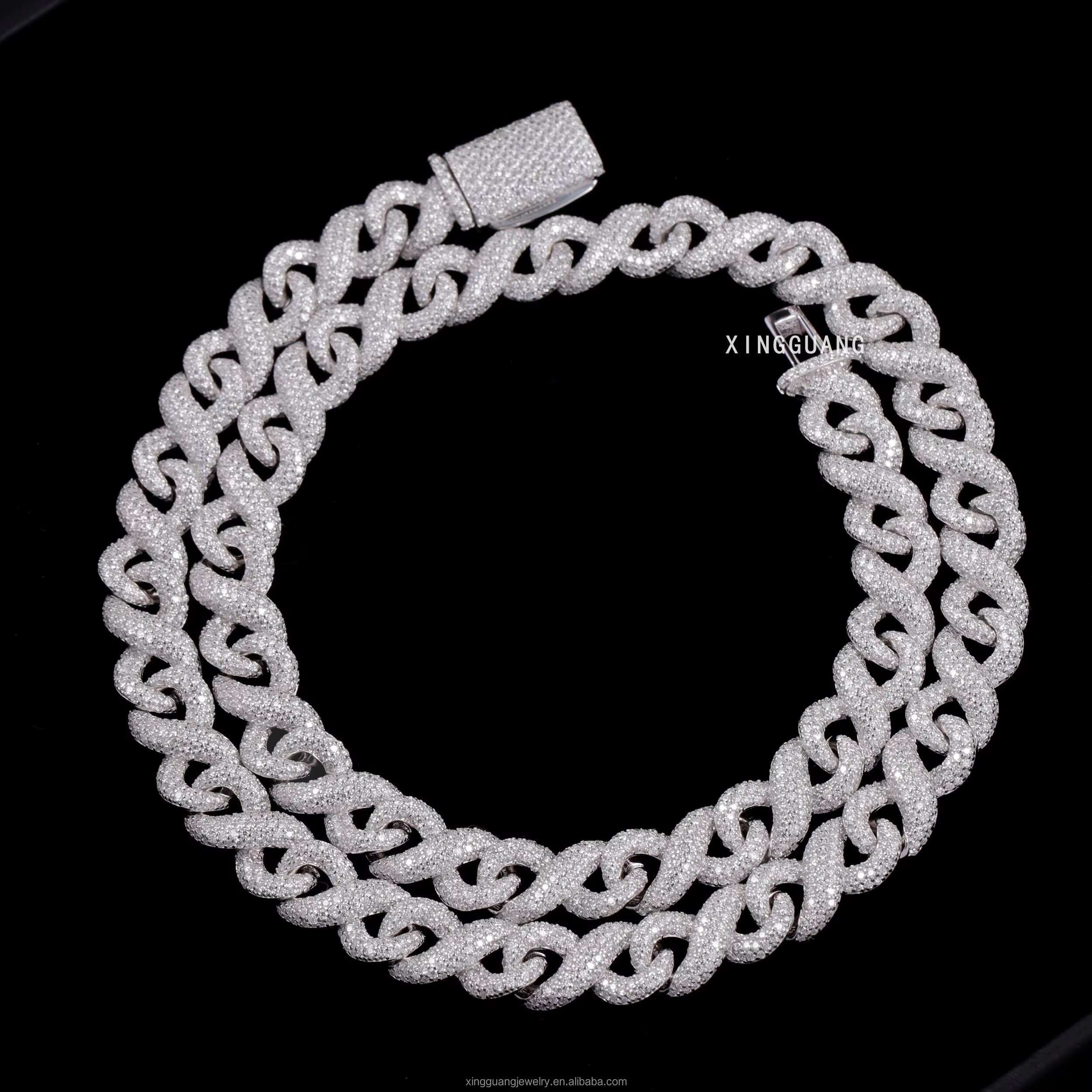 100% Pass Tester Infinite Cuban Chain VVS Moissanite Diamond 10mm 13mm 15mm Sterling Silver Cuban Link Chain Hip Hop Necklace