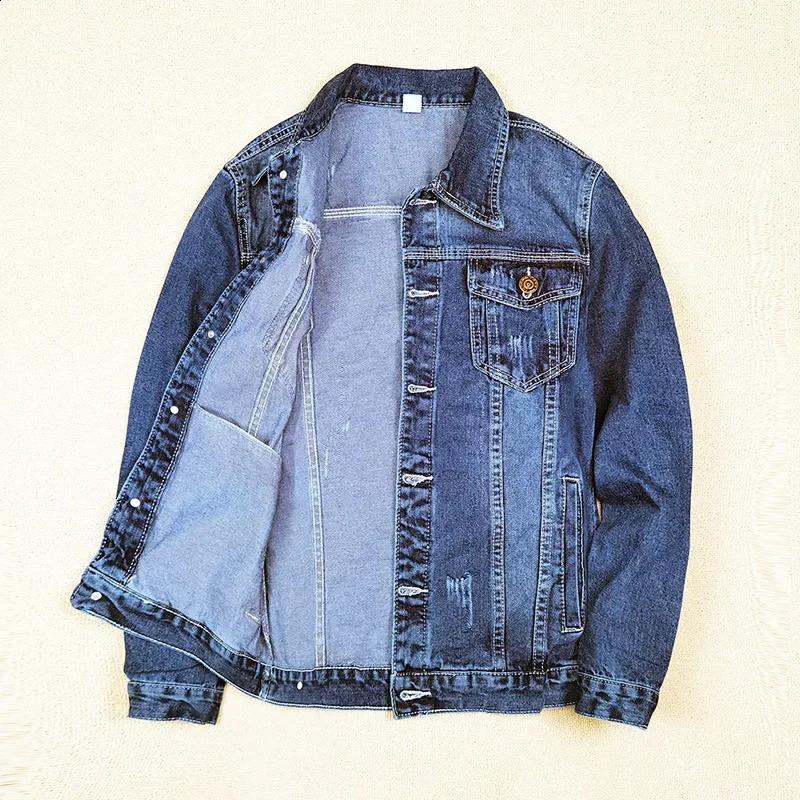 Denim Jacket Men Coats Turn Down Collar Coat Full Sleeve Casual Loose Regular Single Breasted Simple Jackets Autumn Winter 250409