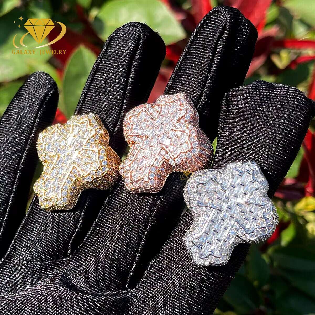 Vintage Fine Jewelry Cross Rings 925 Sterling Silver Hip Hop Mens Custom Iced Out Bling Moissanite Cross Ring