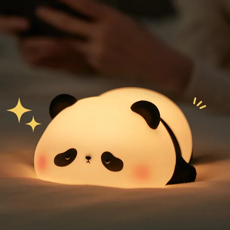 Panda LED Night Light Cute Silicone Night Light USB Rechargeable Touch Night Lamp Bedroom Timing Lamp Decoration Childrens Gift 250410