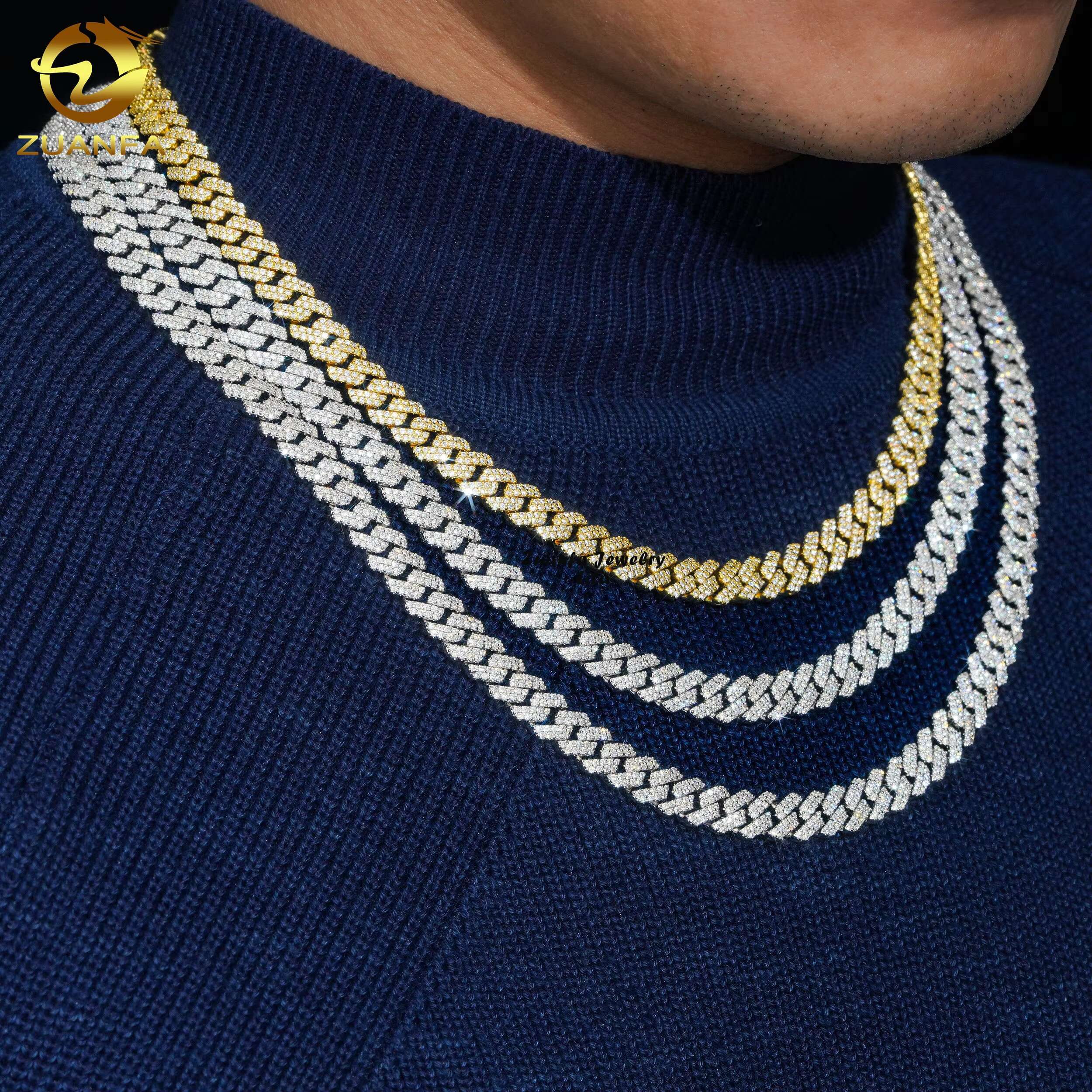 Hot Sale Hip Hop Jewelry 8MM Thin Necklace Bracelet 925 Sterling Silver Moissanite Iced Out Cuban Link Chain