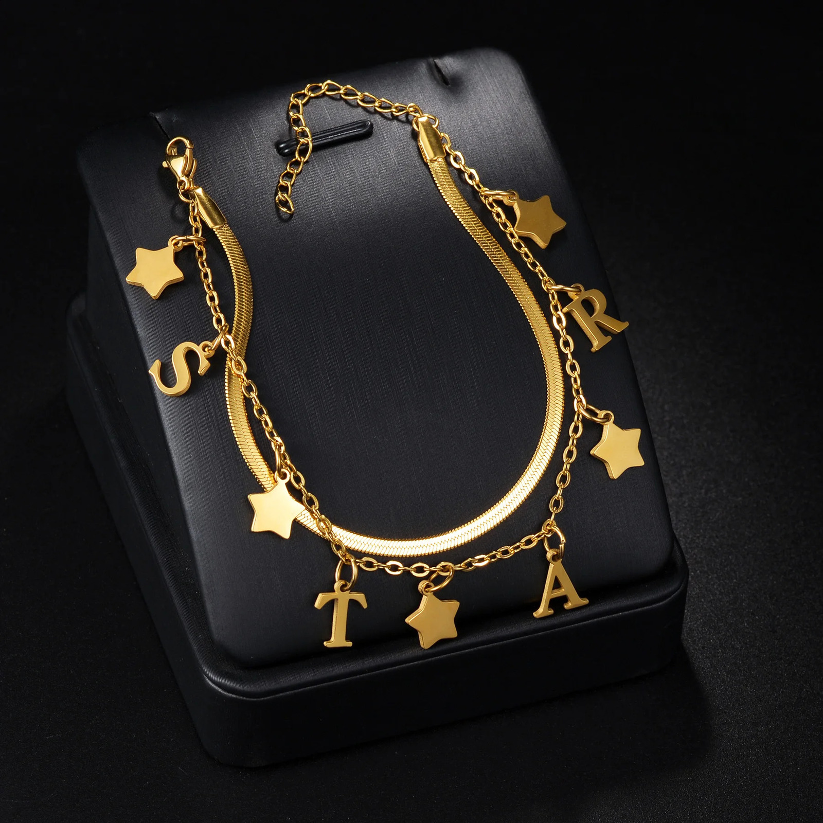 Atoztide personalized customization name bracelet 2-layer heart-shaped star stainless steel letter handmade blade chain bracelet jewelry gift 250408