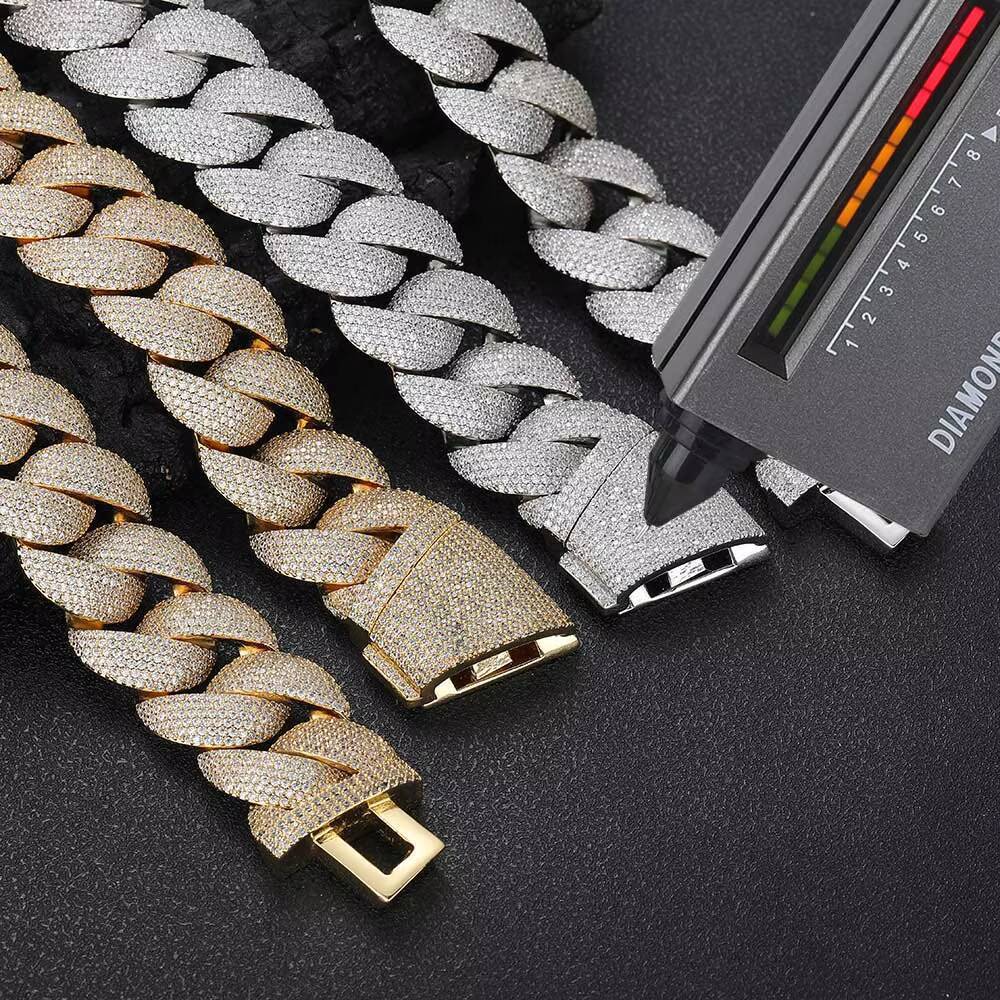 NUOYA 24mm VVS Moissanite Cuban Link Chain Necklace Fine Jewelry 925 Sterling Silver Fully Ice Out Cuban Link Chain for Women