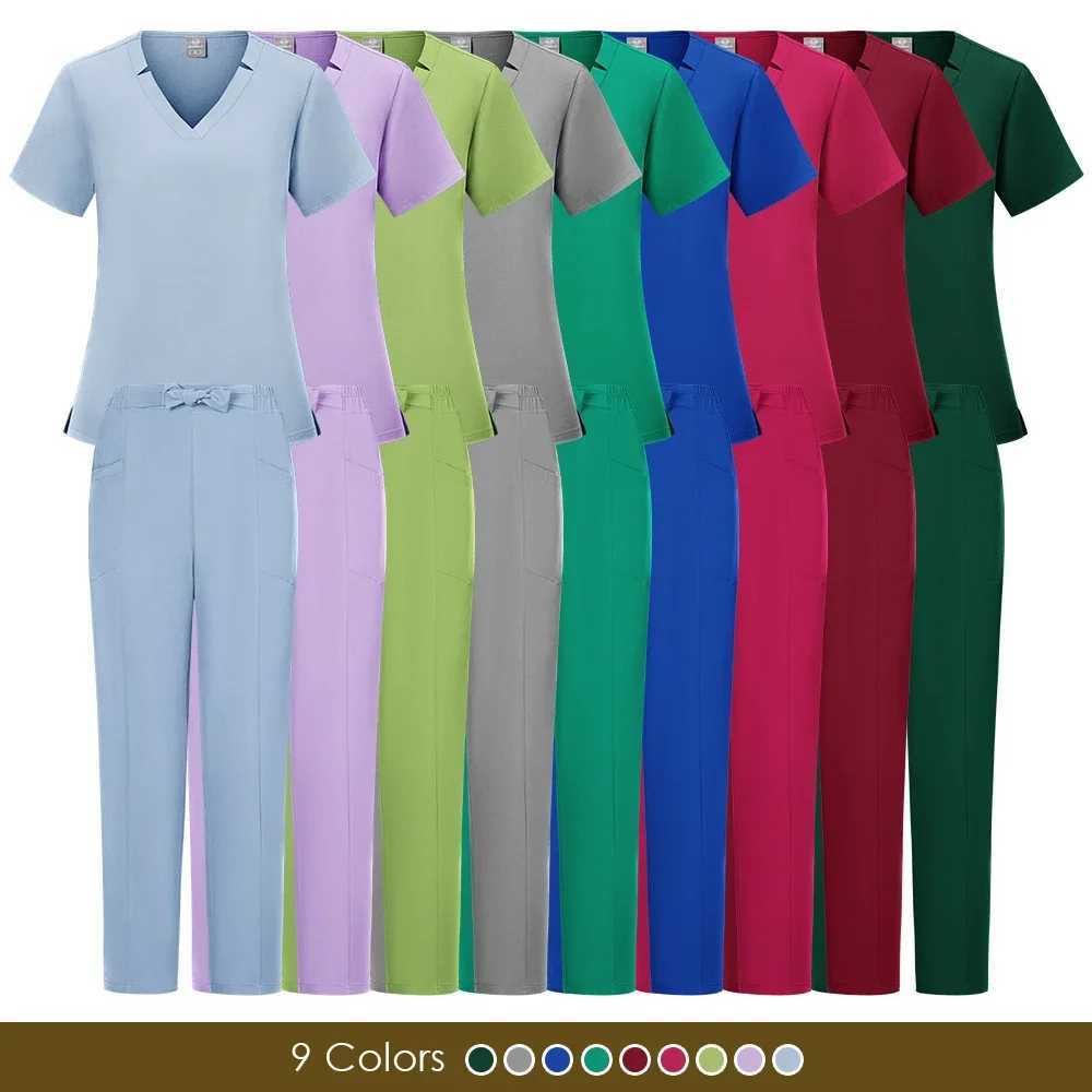 Beauty Sn Workwear Medical Clinical Pockets Scrubs Tops Straight Pants Spa Doctor Nursing Surgical Uniforms Woman Scrubs Sets X250410