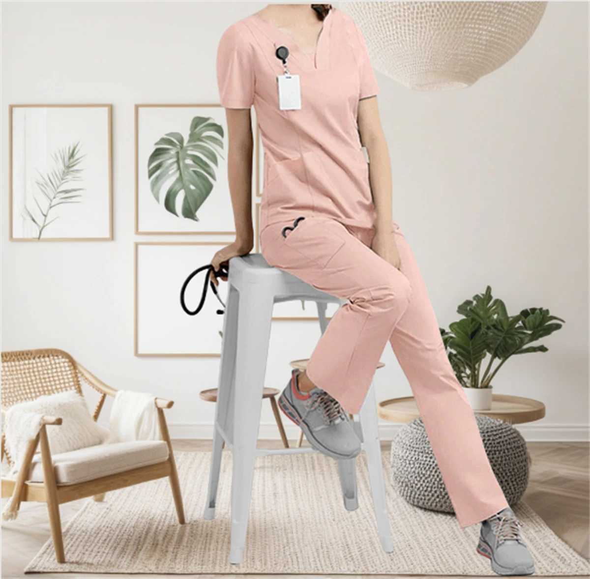 Surgical Room Medical Uniform Washing Machine Womens V-neck Straight Pants Set Care Pet Hospital Work Clothes Beauty Sn Clothing X250410