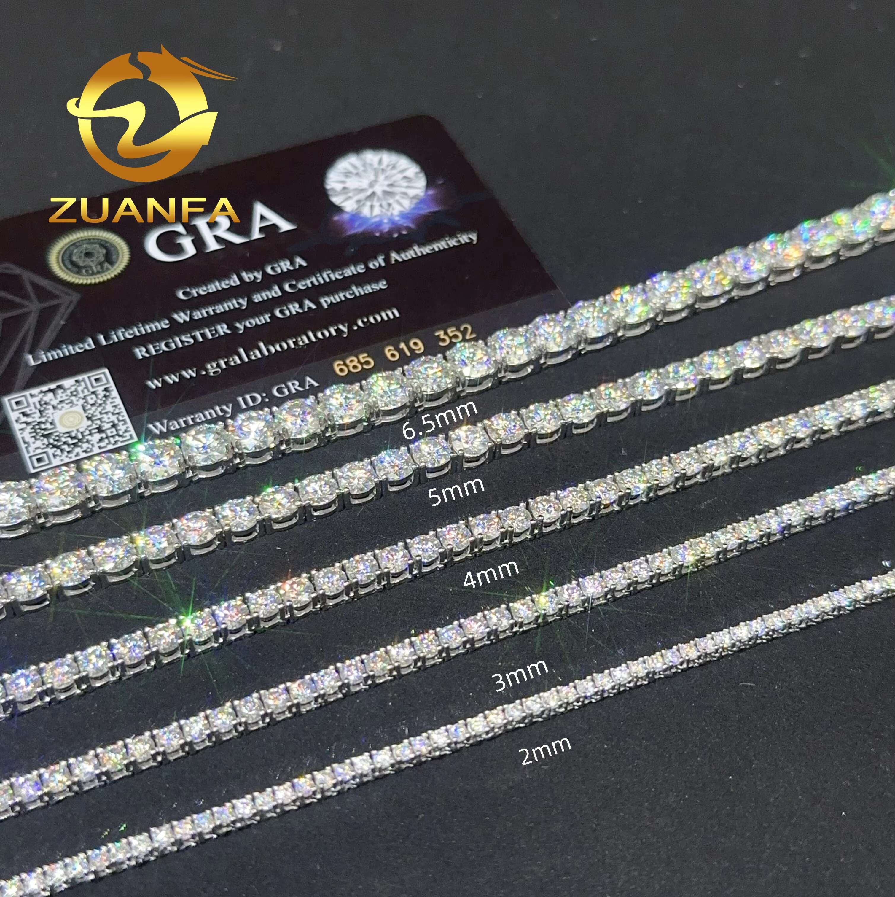 GRA Certified 3mm 925 Sterling Silver Vvs Tennis Chain D Color VVS Moissanite Diamond Tennis Chain Necklace for Men women