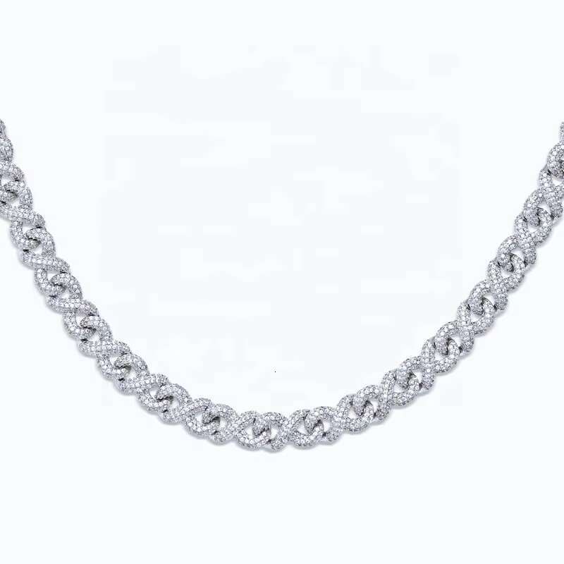 Hip Hop VVS Moissanite Mens GRA Iced Out Spiked Figaro Infinity Link Cuban Chain With 925 Sterling Silver Pass Diamond Tester