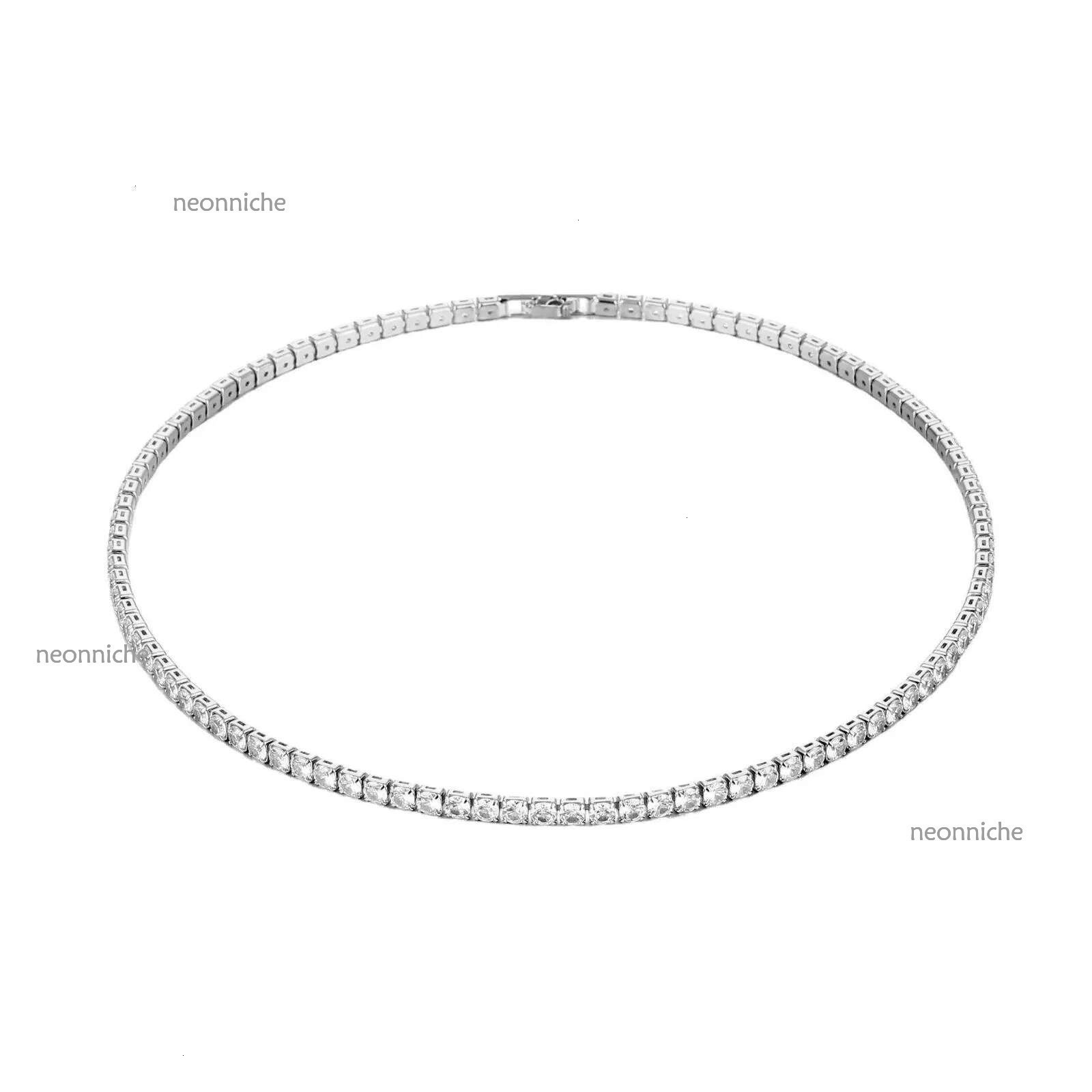 Pendant Trendy 4mm Lab Dia Necklace White Gold Filled Party Wedding Necklaces For Women Bridal Tennis Chocker Jewelry Gift 230918