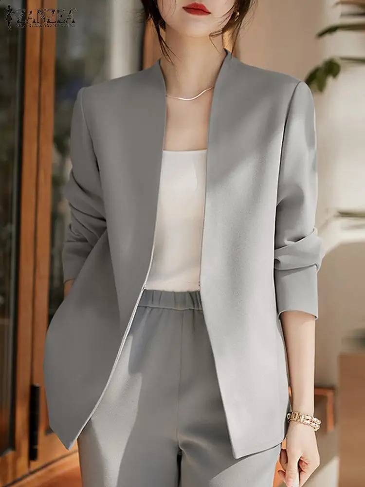 Womens outerwear ZANZEA autumn cardigan womens jacket solid OL workwear fashionable casual Vneck long sleeved thin 250407