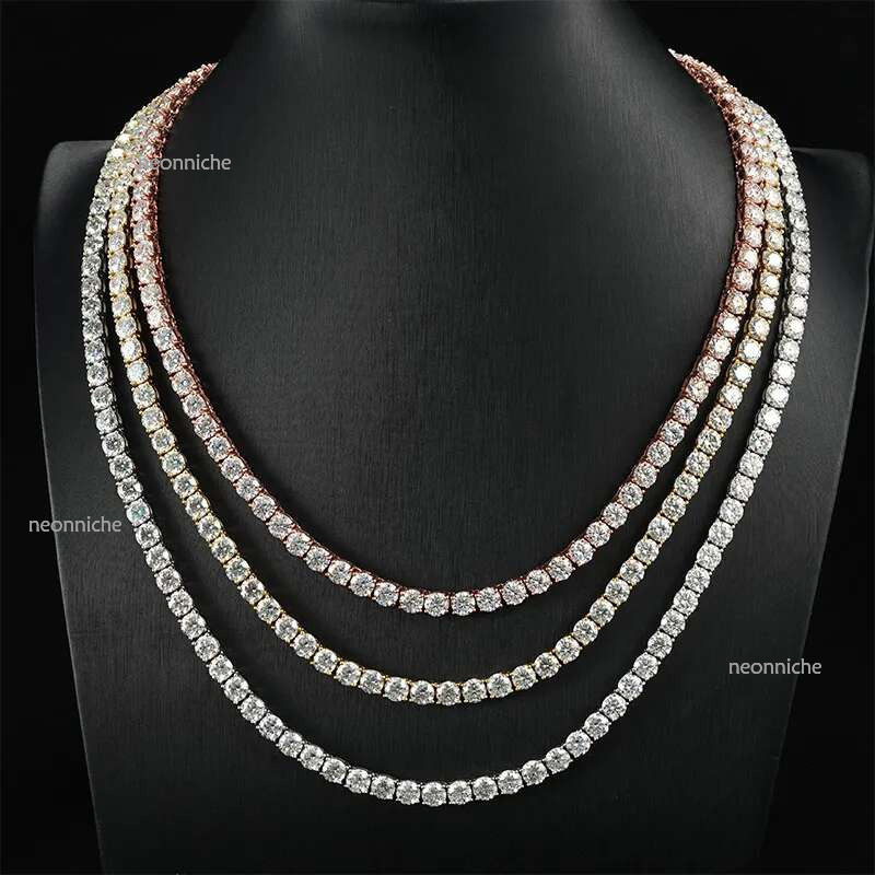 pass dia tester VVS1 D color moissanite chain for women solid sier 3MM wide tennis necklace hip hop designer jewelry woman valentines day gift