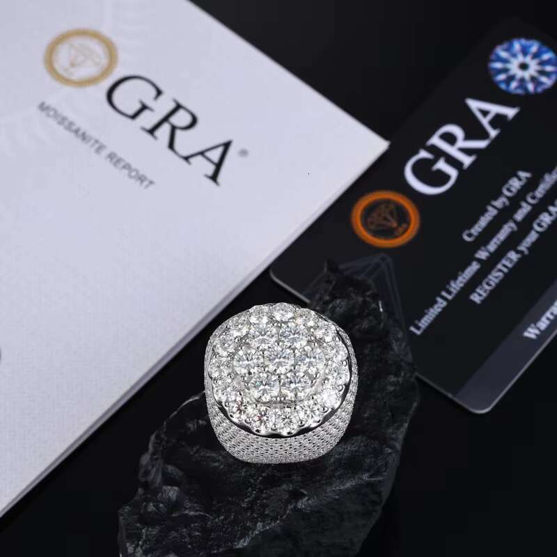 Luxury VVS Round Brilliant Cut Moissanite Flower Ring 925 Sterling Silver Iced Out Hip Hop Rappers Flower Jewelry Ring for Man