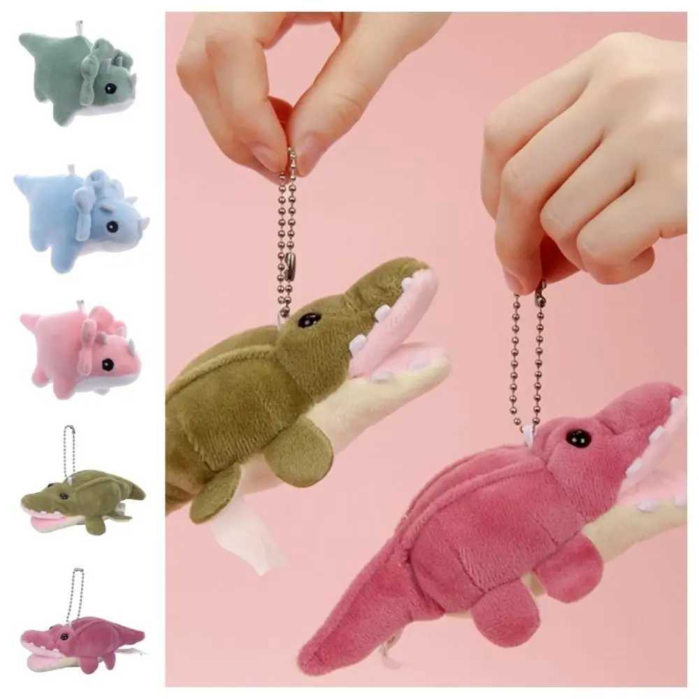 Cartoon dinosaur plush keychain soft and cute crocodile bag pendant fashionable plush filled triangular dragon keychain suspension accessories W250411