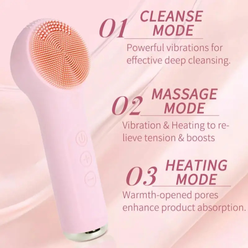 Electric Waterproof Silicone Cleansing Brush Deep Cleanse Makeup Remover Heating Massage Beauty Tool for Women 251106