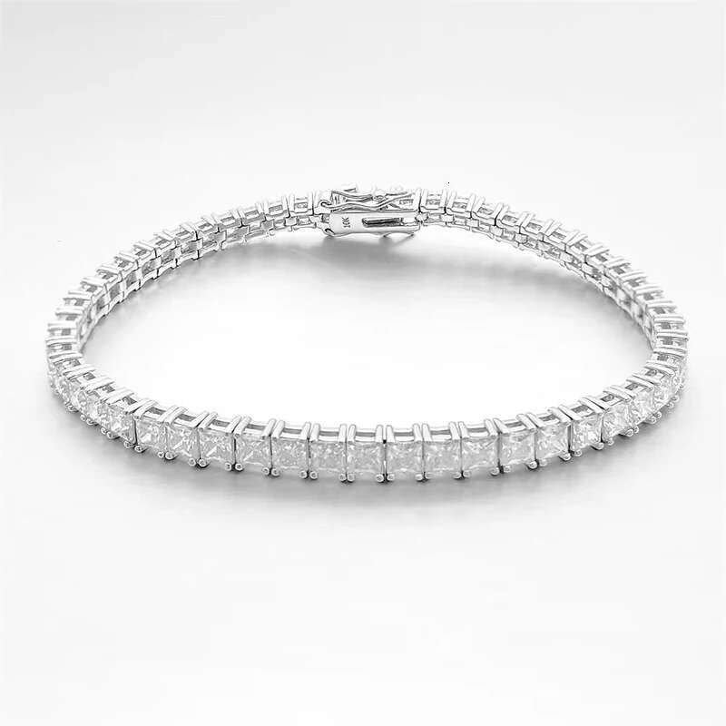 2.5-3mm D Color Princess Cut Moissanite Tennis Chain Bracelet 925 Sterling Silver Women Moissanite Bracelets Bangles Hiphop Gift