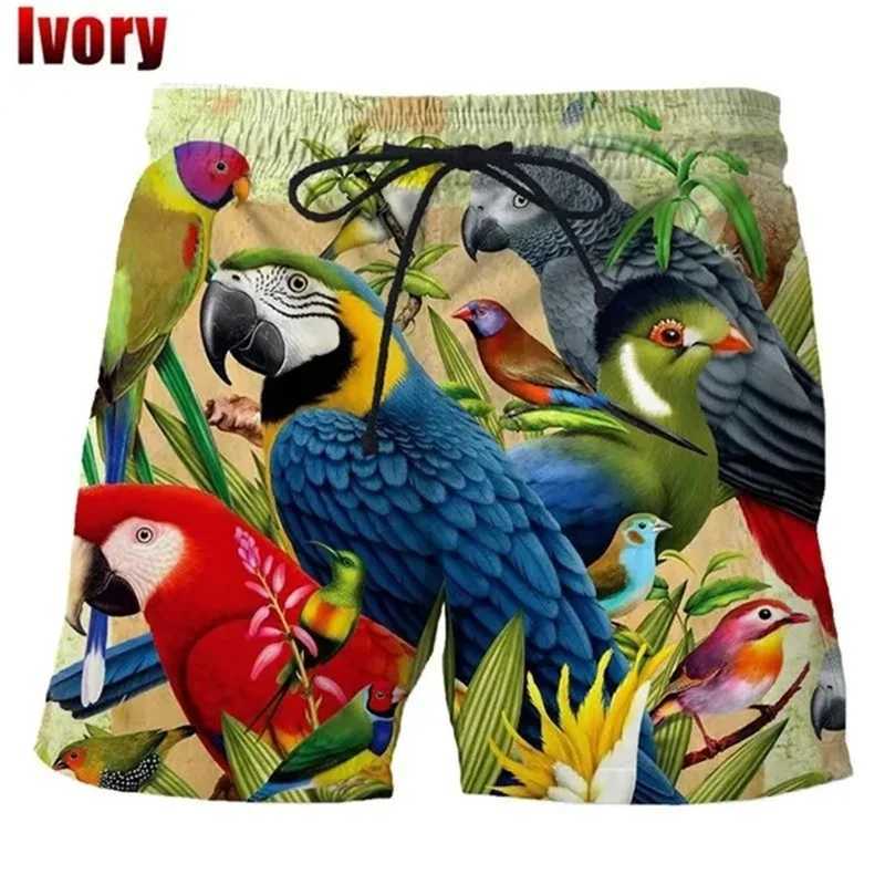 Fashionable Macaw Beach Shorts Mens Cool 3D Printed Macaw Palm Flower Board Shorts Swimwear Fun Childrens Ice ShortsW250410