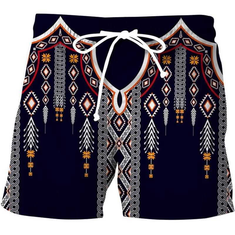 Colorful ethnic pattern beach shorts for men Exquisite 3D printed swimming shorts summer vacation shorts loose board shortsW250410