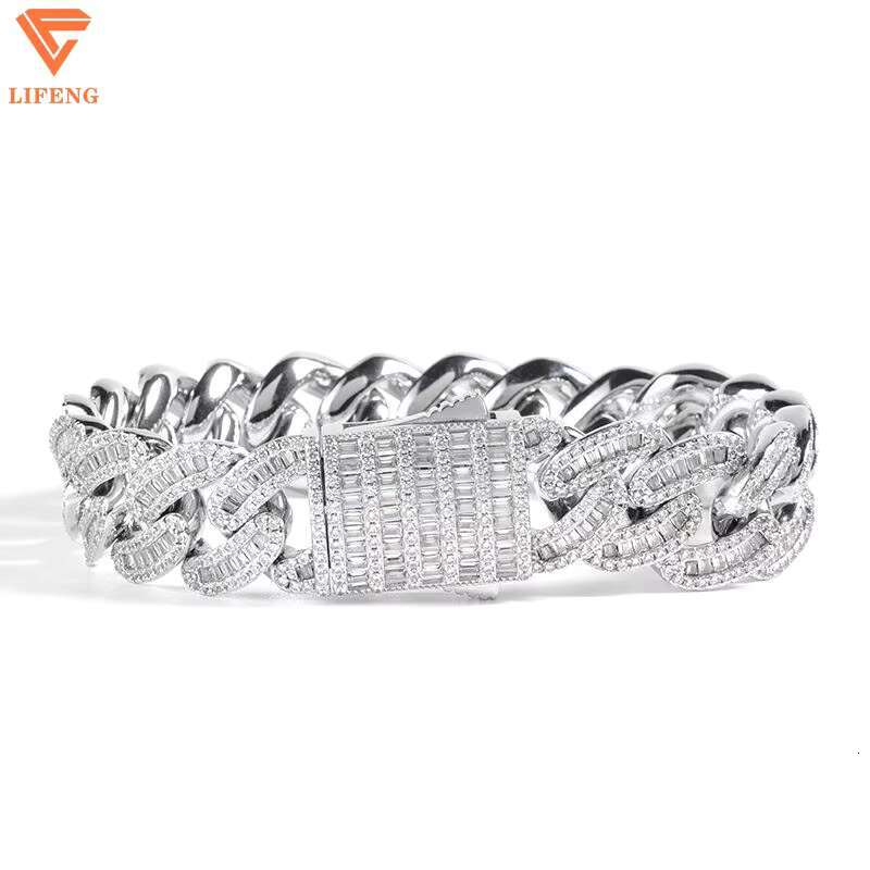 Trend Pop Sale Fine Chain Link Bracelets Square Cut Moissanite Dense Mosaic Diamonds 925 Sterling Silver VVS Hip Hop Jewelry Men