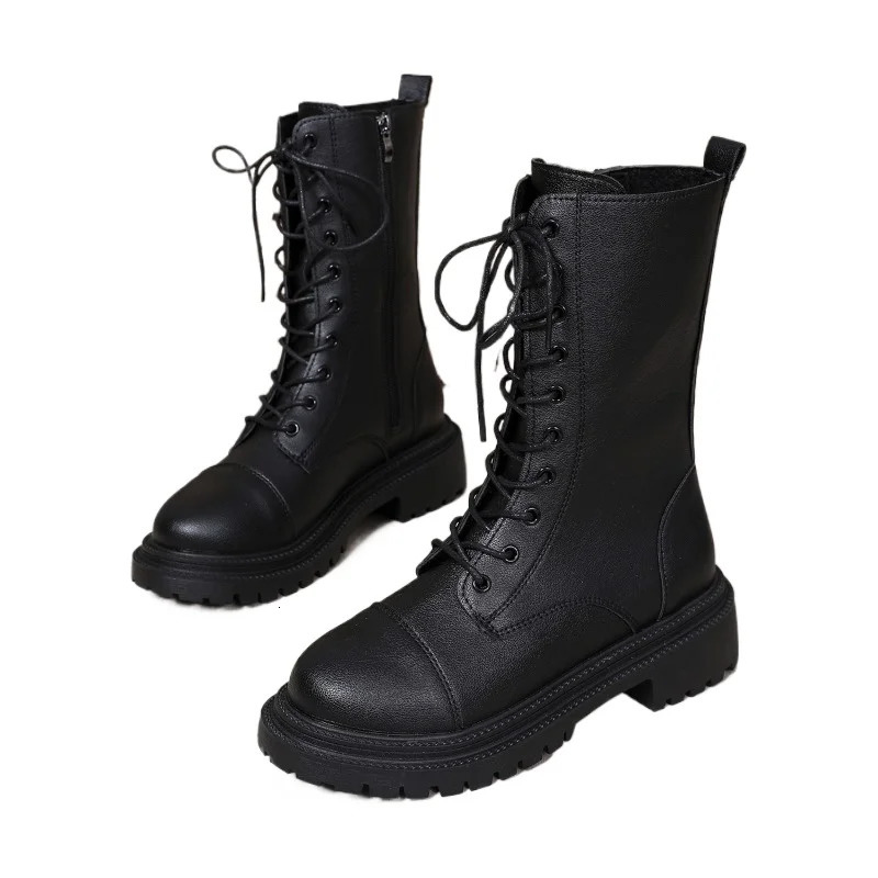 Womens Shoes Fashion Mid-Calf Womens Boots Side Zipper Casual Plus Size Lace-up Shoes for Women 251110