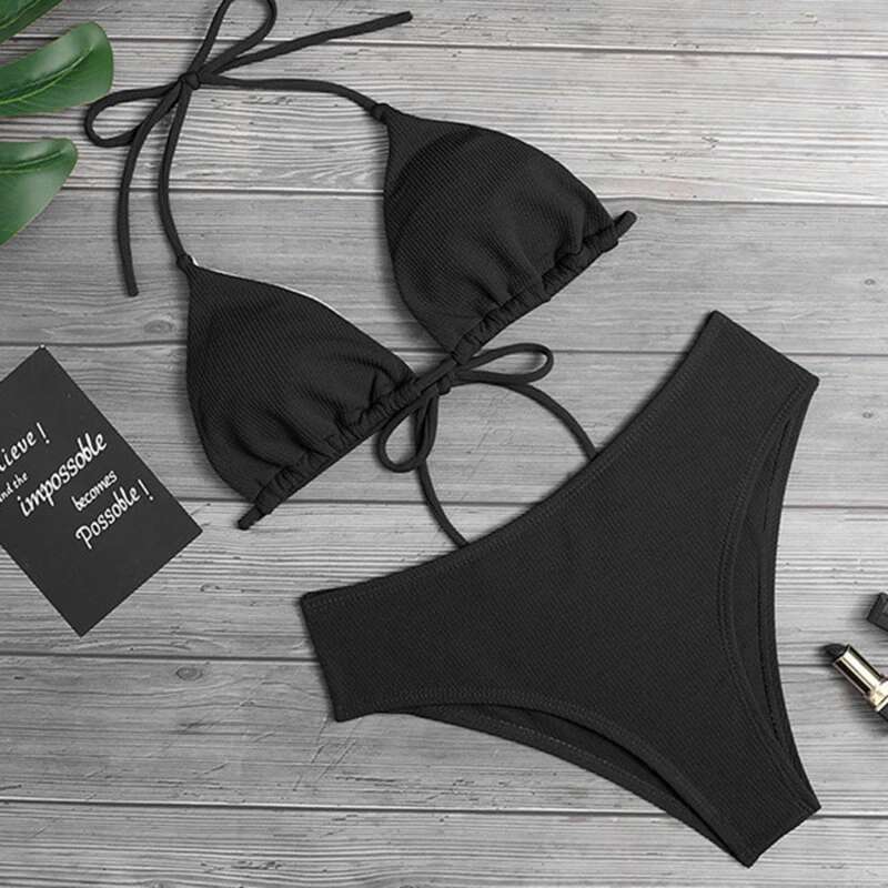 2024 New High Waist Strapless Sexy Bikini Swimwear Women Beach Swimsuit Padded Bathing Suit Monokin Solid Color
