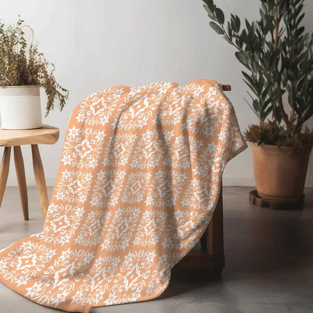 Orange Floral Print Fleece Blanket Soft Warm Throw Blanket Bed Sofa Cover Decorative Gift C251111