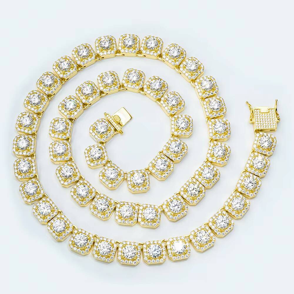 Hip Hop Iced D Color VVS 925 Sterling Silver Tennis Square Suger Chain Necklace Moissanite Diamond for Men