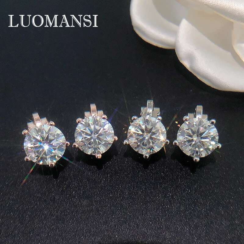 Luomansi Real S925 Sterling Silver 2CT 8MM Moissanite Ear Clips Passed Diamond Test Wedding Party Womens Fine Jewelry