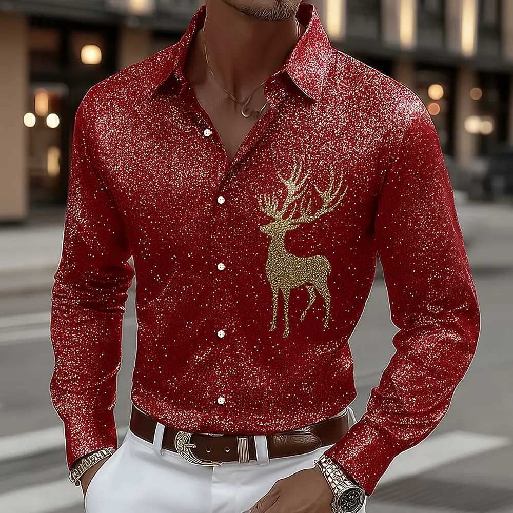 Christmas Mens Reindeer Christmas Animal Shirt Dress Shirt Long Sleeve Vintage Retro Outdoor Holiday Spring Fall K251110