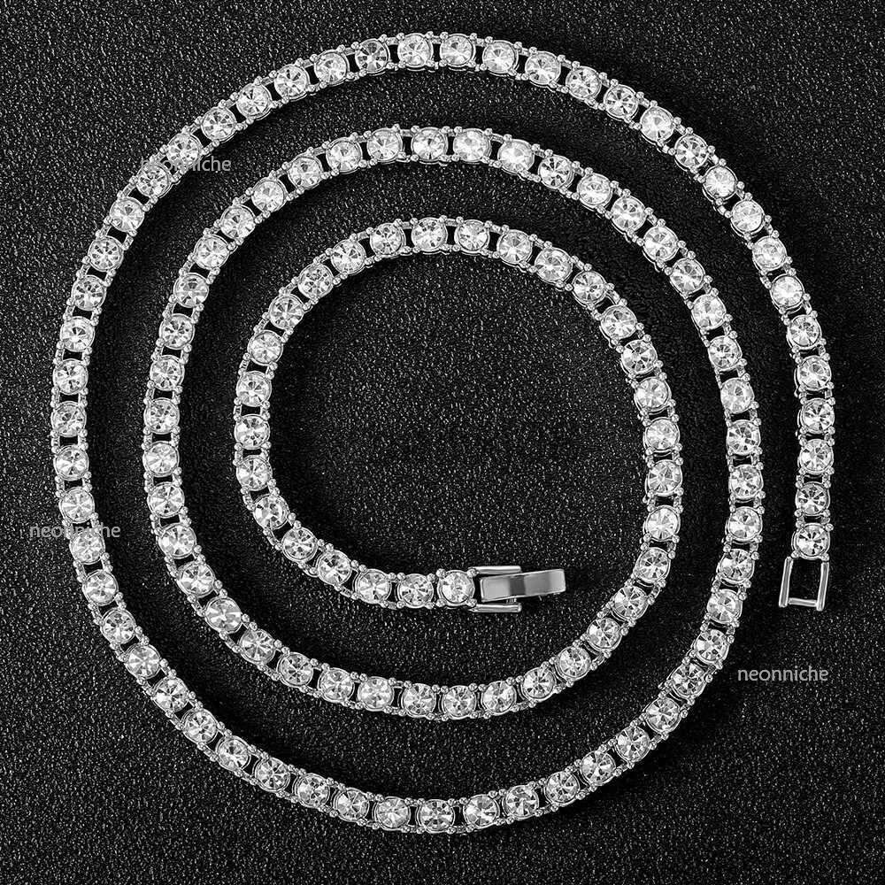Pendant Necklaces New 4MM Iced Out tennis Brelet Neckle Men Tennis Fashion Hip-Hop Jewelry Women 16/18/20/24/30inch Choker Chain Gift J230620
