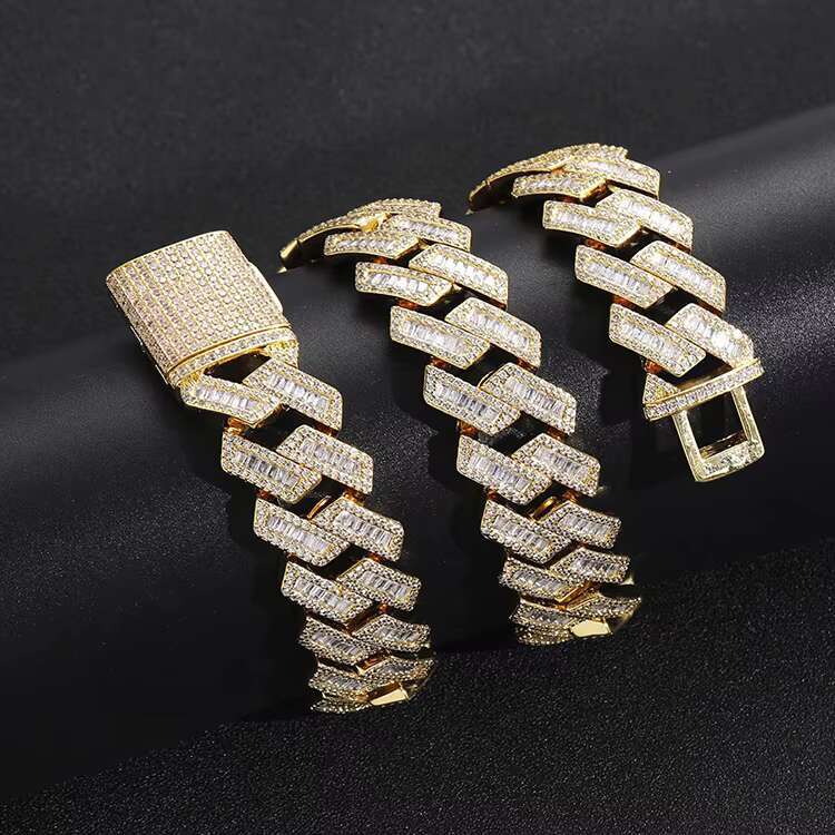 Fashion Customized Chain Gold Plated Sterling Silver Single Row baguette VVS Moissanite Diamond Cuban Chain Link for Hiphop Life