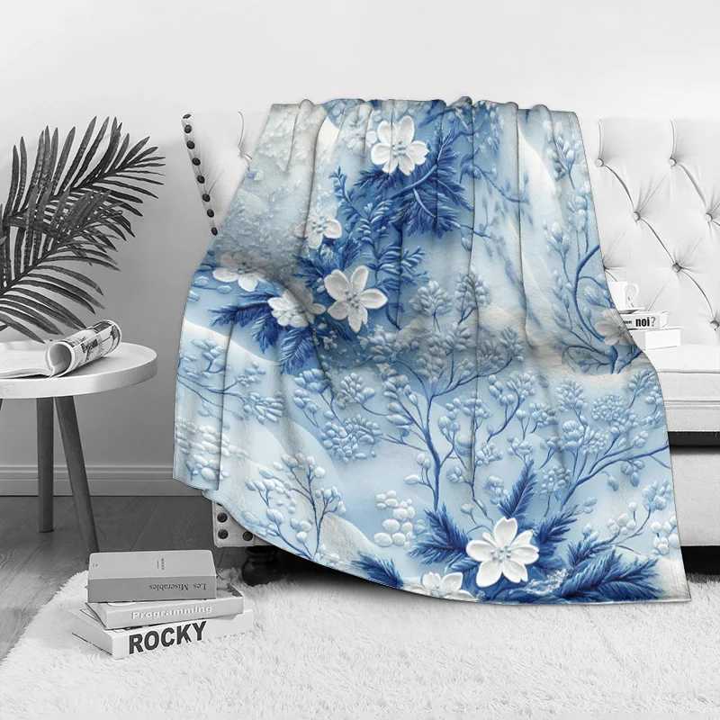 Floral Blue Paisley Pattern Fleece Blanket Soft Throw Blanket for Sofa Bed Living Room Decoration Gift C251111