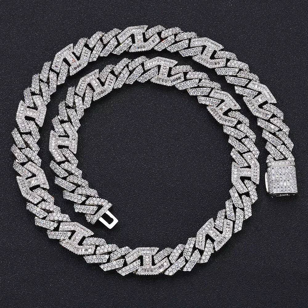 Hip Hop Jewelry Luxury 15mm Cuban Link Chain 925 Sterling Silver Jewellery VVS Moissanite Prong Cuban Chain Necklace for Women